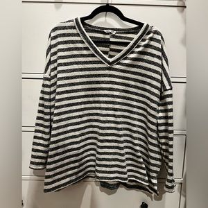 gray and white striped sweater